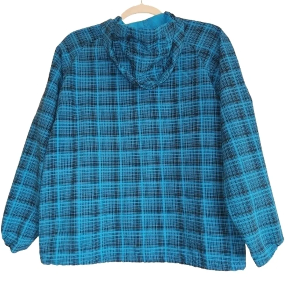 Patagonia Kids Turquoise & Black Plaid Full Zip Hooded Jacked Size XL/14 Pockets